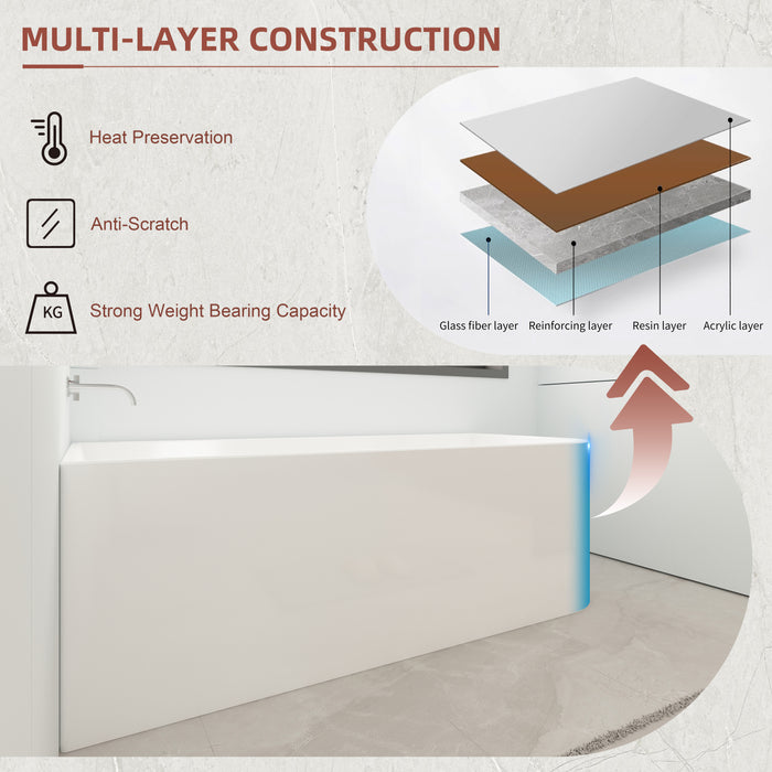 Left Drain Acrylic Bathtub, Space Solution Contemporary Soaking Corner Tub with Overflow, Glossy White, cUPC Certified KBT-6L