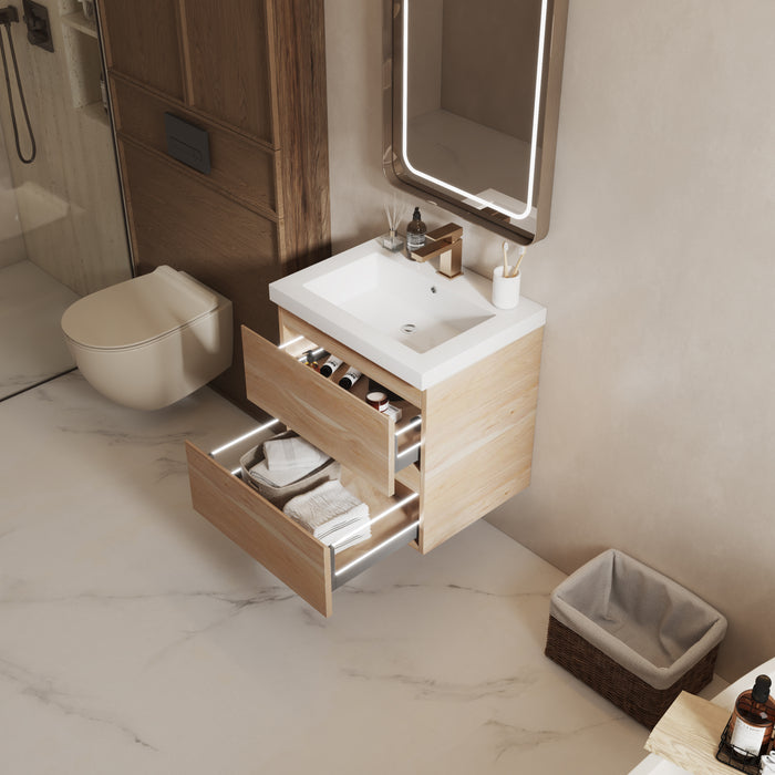 UMV-NW24 PVC Floating Bathroom Vanity With Stone Top 23‘’*18‘’*22‘’