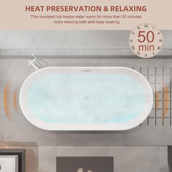 59/67 Inch Matte White Freestanding Soaking Acrylic Bathtub with Overflow, CUPC Certified KBT-3W