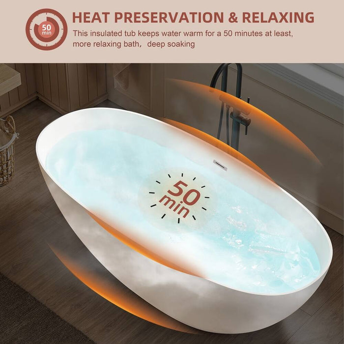 Glossy White Oval Freestanding Bathtub Acrylic with Overflow, cUPC Certified,  KBT-5