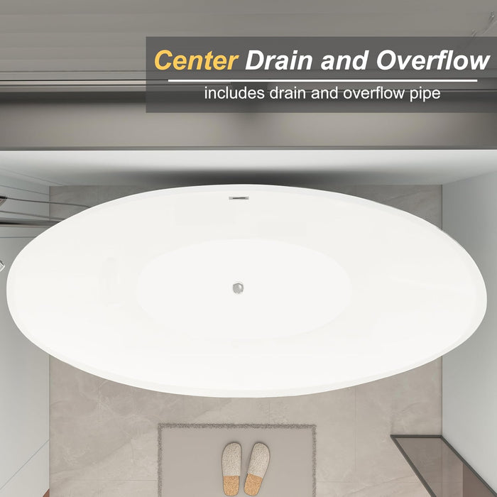 59/66 Inch Double Slipper Shape Contemporary Soaking Tub Freestanding Bathtub with Non-Slip Base, Center Drain, CUPC Certified KBT-4