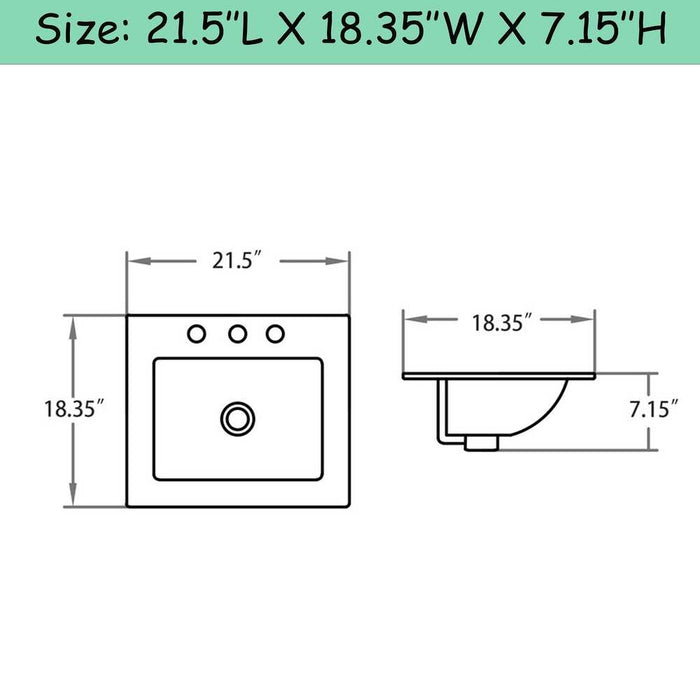20 Inch Drop in Bathroom Sink Rectangular, Three Faucet Hole KDK-B06(T)