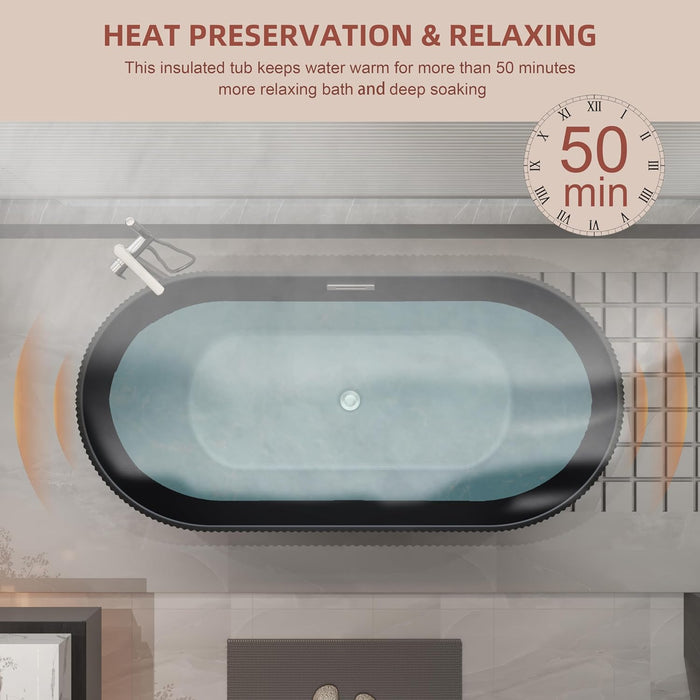 59/67 Inch Matte Black Freestanding Soaking Acrylic Bathtub with Overflow, cUPC Certified KBT-3W