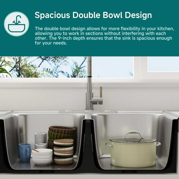 32 Inch Undermount Double Bowl Stainless Steel Kitchen Sink 32-1/4*18-1/2*9 KDK-8247