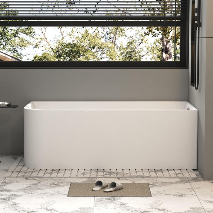 Right Drain Acrylic Bathtub, Space Solution Contemporary Soaking Corner Tub with Overflow, Glossy White, cUPC Certified KBT-6R