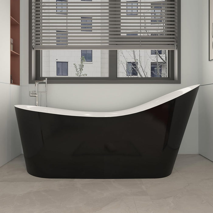 Matte Black Slipper Style Acrylic Freestanding Bathtub, Integrated Overflow and Drain, cUPC Certified KBT-8