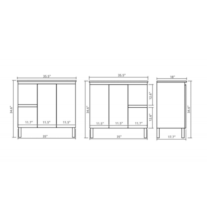 PVC Bathroom Vanity With Ceramic Top and Legs 35.5"x18"x34.6"