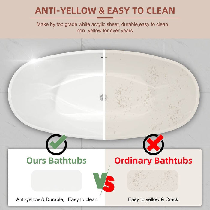 Glossy White Oval Freestanding Bathtub Acrylic with Overflow, cUPC Certified,  KBT-5