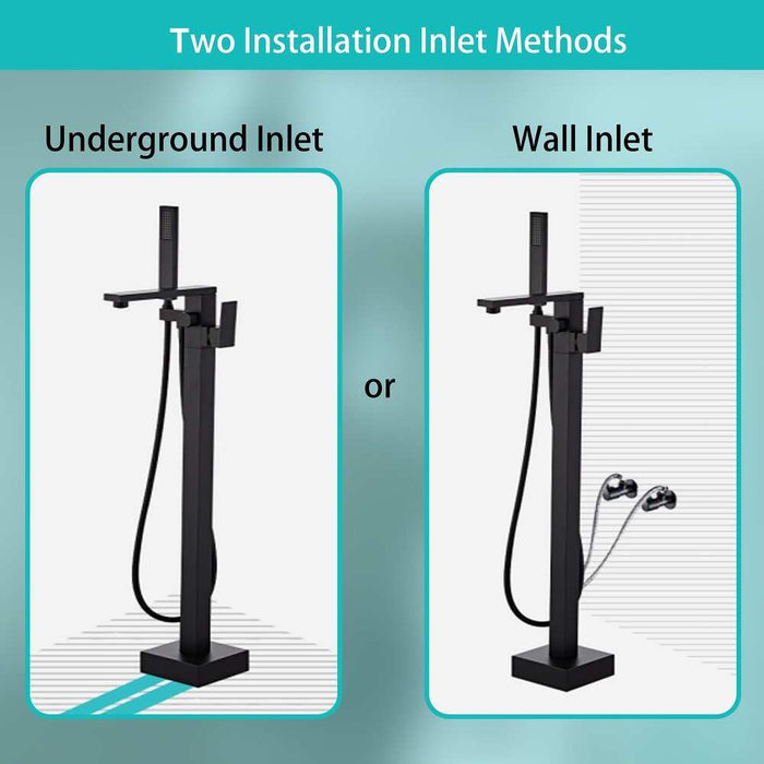 Freestanding Bathtub Faucet with Handheld Spray Single, High Flow Waterfall Bath Shower Faucet, Floor Mount Bathtub Faucet Swivel Flat KDK-F101