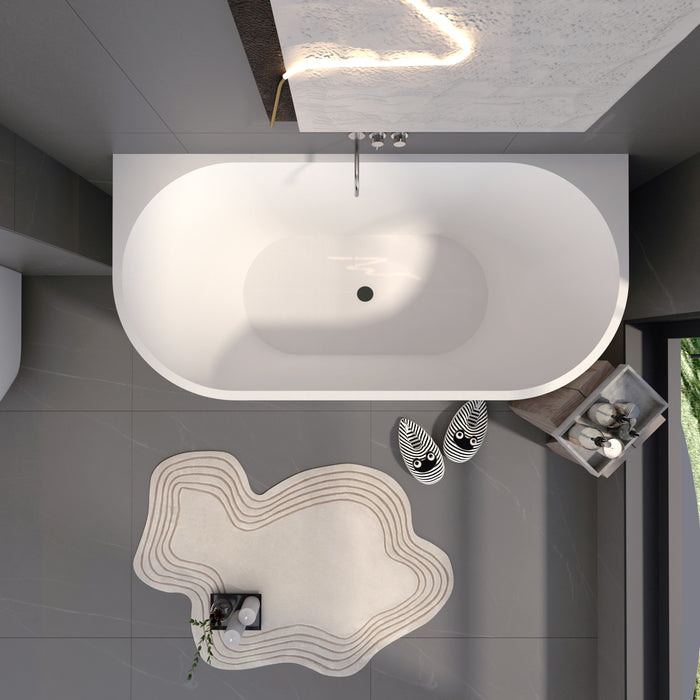 Harmira Back-to-Wall Acrylic Bathtub, Gloss White, 1400/1500/1700mm, V-Groove Design, Adjustable Legs