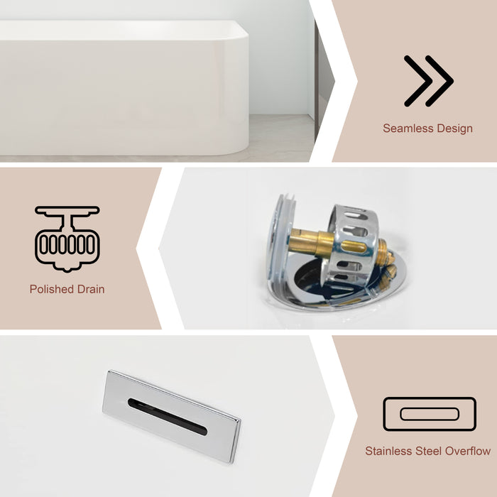 Left Drain Acrylic Bathtub, Space Solution Contemporary Soaking Corner Tub with Overflow, Glossy White, cUPC Certified KBT-6L
