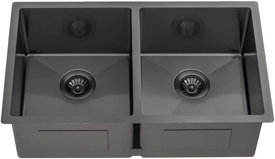 32 Inch Black Undermount Double Bowl Stainless Steel Kitchen Sink 32*19*10 KDK-3219DG