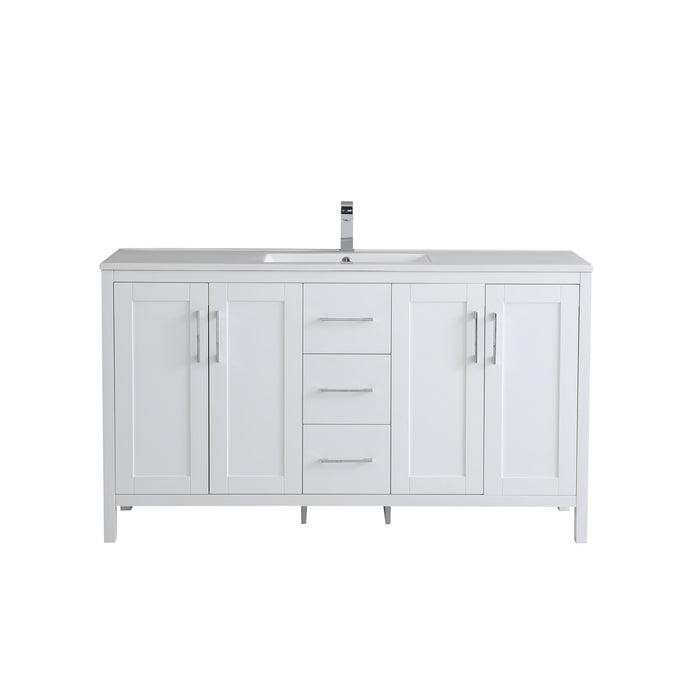 60 Inch PVC Bathroom Vanity With Ceramic Sink Top, Solid Wood Legs 60"*18"*33.5" P1801-60D