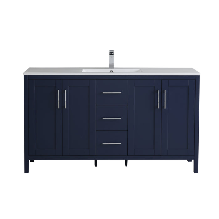 60 Inch PVC Bathroom Vanity With Ceramic Sink Top, Solid Wood Legs 60"*18"*33.5" P1801-60D