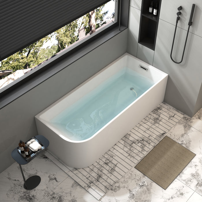 Right Drain Acrylic Bathtub, Space Solution Contemporary Soaking Corner Tub with Overflow, Glossy White, cUPC Certified KBT-6R