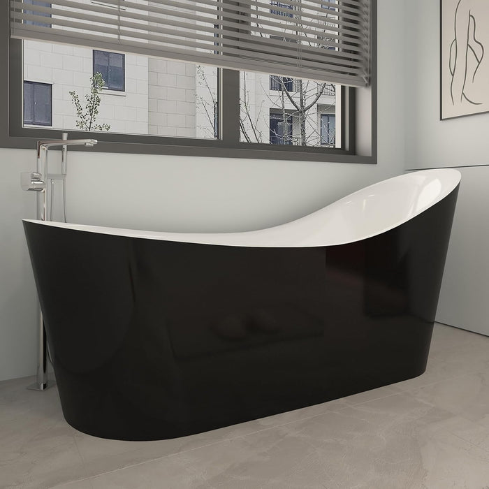 Matte Black Slipper Style Acrylic Freestanding Bathtub, Integrated Overflow and Drain, cUPC Certified KBT-8