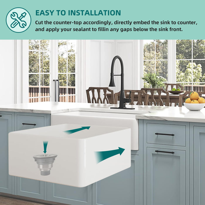 30 Inch Ceramic Farmhouse Single Bowl Reversible Apron Front  Kitchen Sink KDK-B40