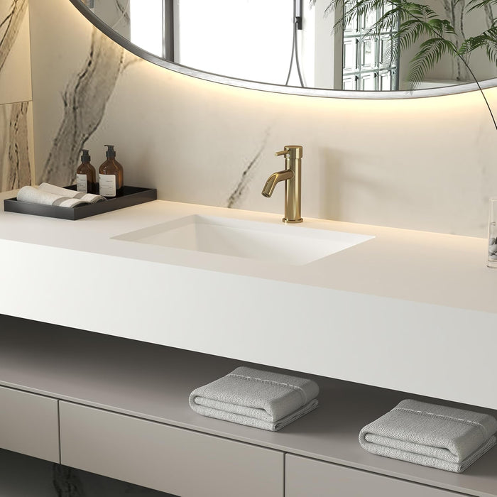 21 Inch Undermount Rectangle Ceramic Bathroom Sink, Pure White KDK-B03