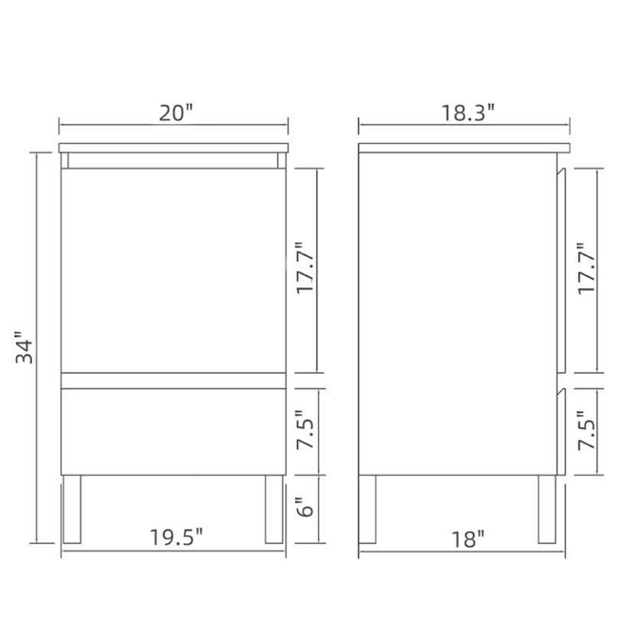 PVC Bathroom Vanity With Ceramic Top 20‘’*18.3‘’*34‘’