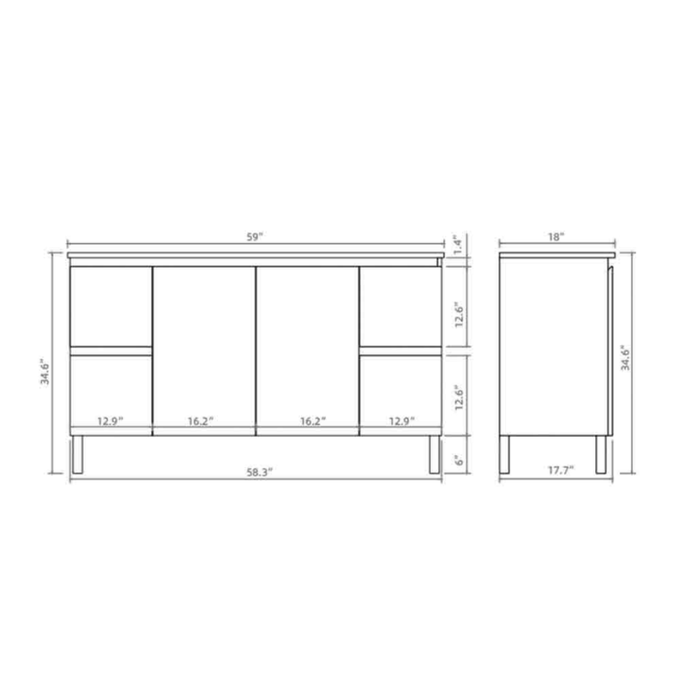 PVC Bathroom Vanity With Ceramic Top and Legs 59"x18"x34.6"