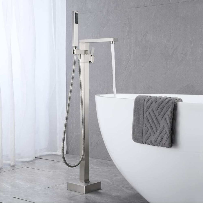 Freestanding Bathtub Faucet with Handheld Spray Single, High Flow Waterfall Bath Shower Faucet, Floor Mount Bathtub Faucet Swivel Flat KDK-F101