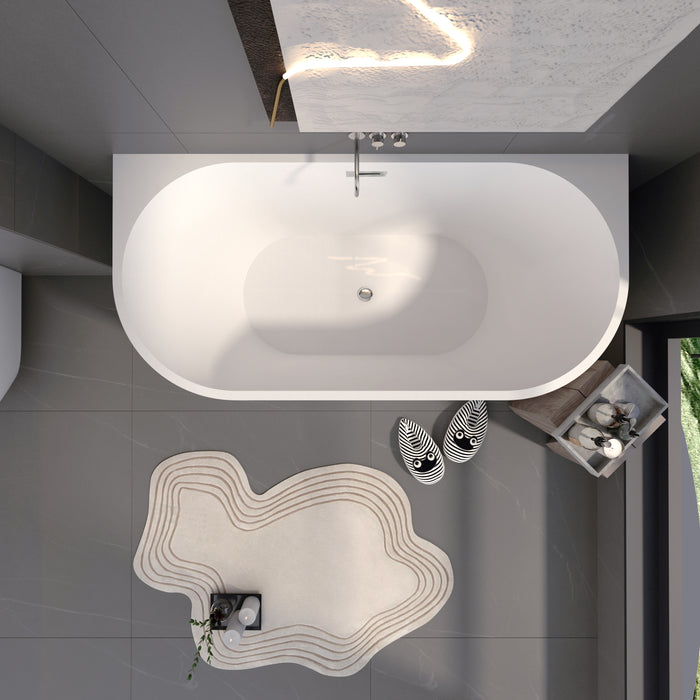 Harmira Back-to-Wall Acrylic Bathtub, Gloss White, 1400/1500/1700mm, V-Groove Design, Adjustable Legs