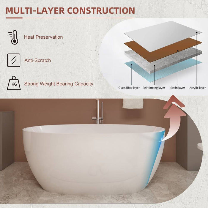 Glossy White Oval Freestanding Bathtub Acrylic with Overflow, cUPC Certified,  KBT-5