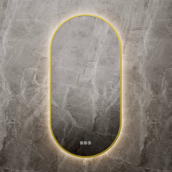 RUNWAY LED Backlit Bathroom Mirror, 500x900mm, Matte Black Aluminum Frame, Bluetooth Speakers, Defogger, CCT Adjustable, Touch Sensor