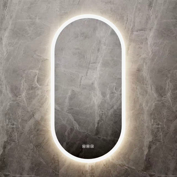 RUNWAY LED Backlit Bathroom Mirror, 500x900mm, Matte Black Aluminum Frame, Bluetooth Speakers, Defogger, CCT Adjustable, Touch Sensor