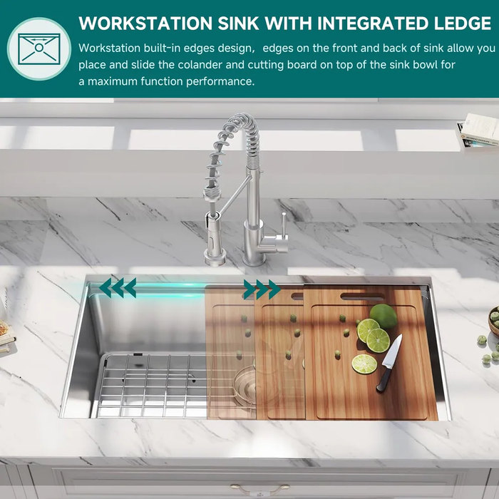 Silver Single Bowl Stainless Steel Kitchen Sink,Workstation with Accessories KDK-3219WS