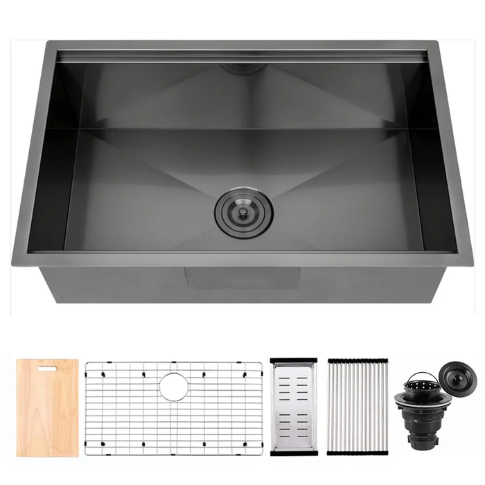 Black Single Bowl Stainless Steel Kitchen Sink,Workstation with Accessories KDK-3219WSG