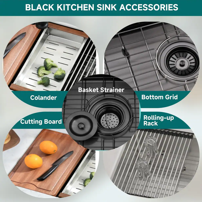 Black Single Bowl Stainless Steel Kitchen Sink,Workstation with Accessories KDK-3219WSG
