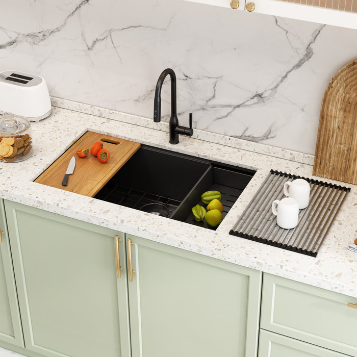 Black Single Bowl Stainless Steel Kitchen Sink,Workstation with Accessories KDK-3219WSG