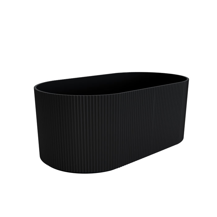 Ronelle Fluted Oval Freestanding Bathtub, Gloss/Matte White/Black, 1500/1700mm, Adjustable Legs, No Overflow