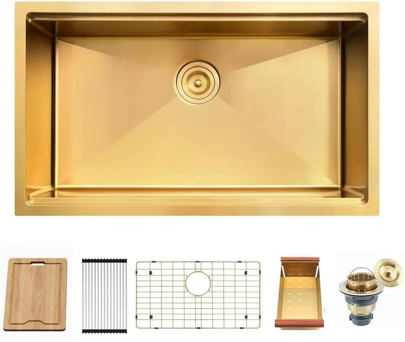 Gold Single Bowl Stainless Steel Kitchen Sink,Workstation with Accessories KDK-3219WST