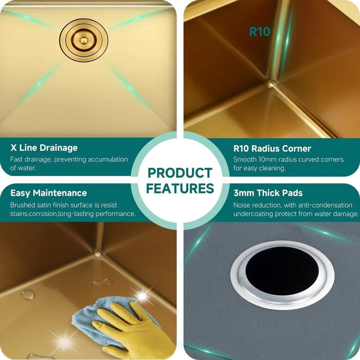 Gold Single Bowl Stainless Steel Kitchen Sink,Workstation with Accessories KDK-3219WST