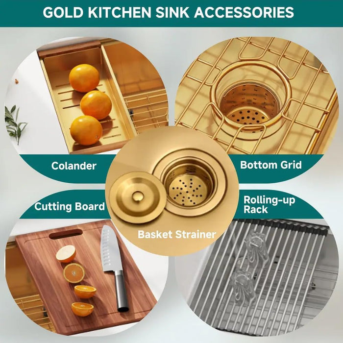 Gold Single Bowl Stainless Steel Kitchen Sink,Workstation with Accessories KDK-3219WST