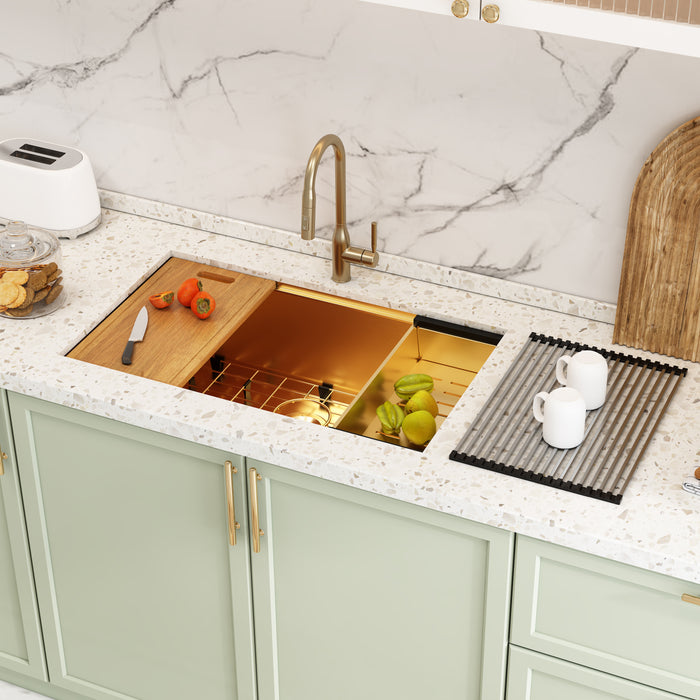 Gold Single Bowl Stainless Steel Kitchen Sink,Workstation with Accessories KDK-3219WST