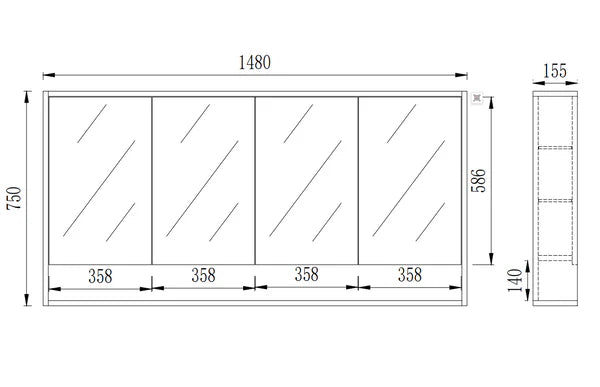Classic Oak and Prime Oak Grace Mirror Cabinet – Soft-Close Doors, 2/3/4 Door, 600–1480mm GALSV600/750/900/1200