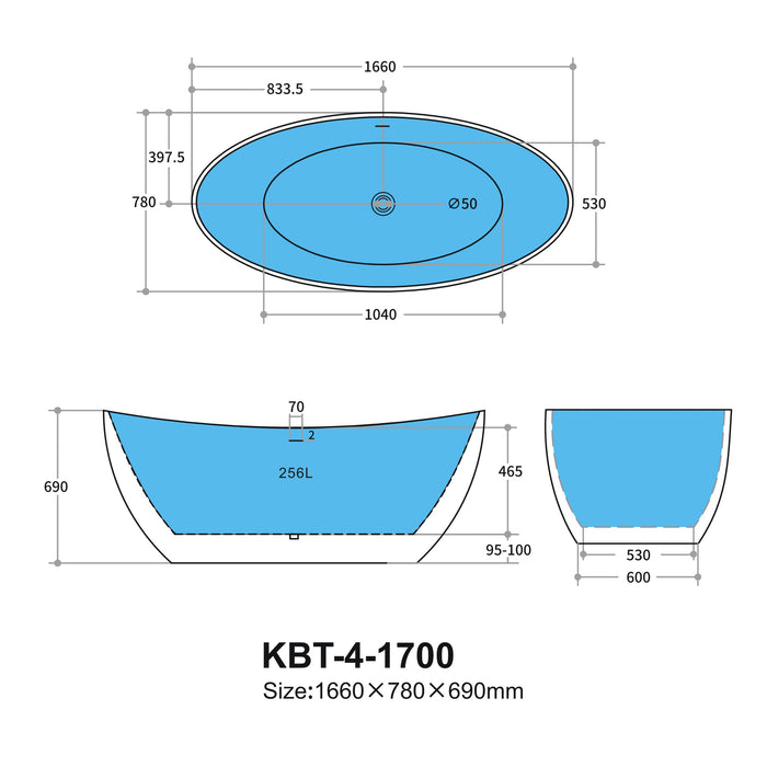KBT-4 Elegant Free Standing Bathtub, Deep Soaking Tub with Non-Slip Base, CUPC Certified