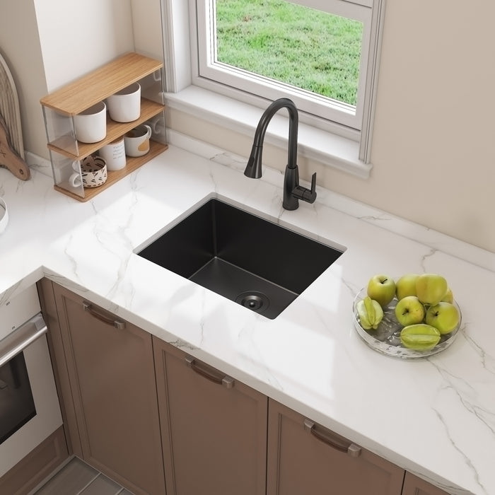 23 Inch Black Single Bowl Stainless Steel Deep Sink 23*18*10 KDK-2318SG
