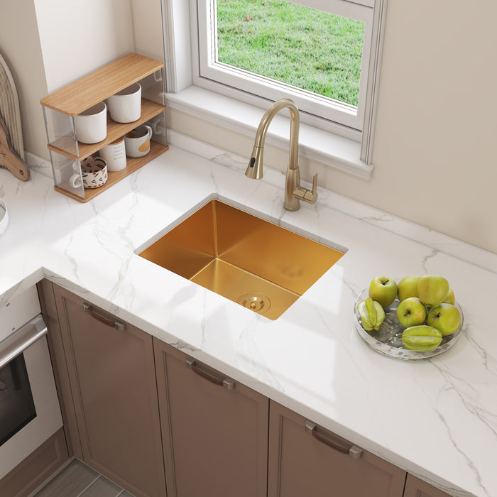 23 Inch Gold Single Bowl Stainless Steel Deep Sink 23*18*10 KDK-2318ST