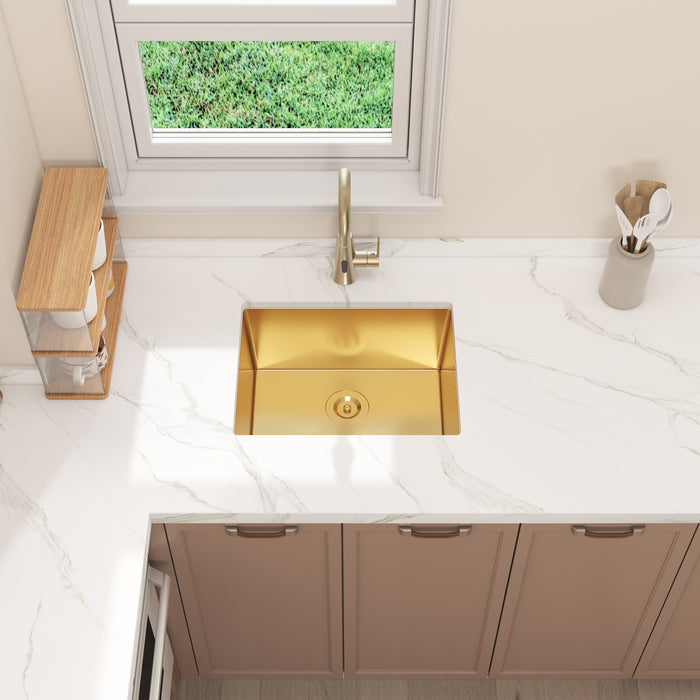 23 Inch Gold Single Bowl Stainless Steel Deep Sink 23*18*10 KDK-2318ST