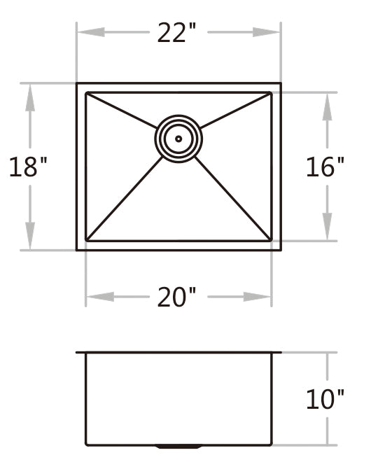 KDK-2318 Undermount Kitchen Sink Single Bowl Stainless Steel Deep Sink 22‘’*18‘’*10‘’