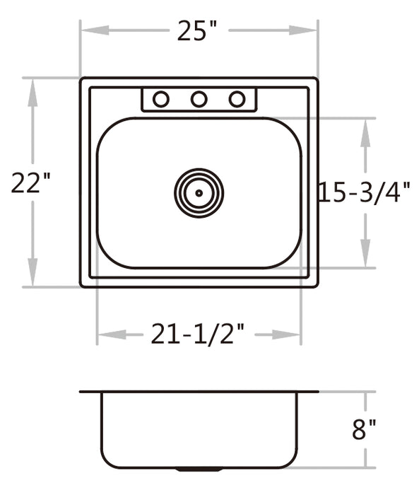 KDK-2522 Undermount Single Bowl Kitchen Sink 25‘’*22‘’*8‘’