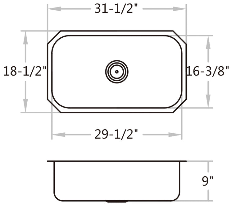 KDK-3118 Undermount Single Bowl Kitchen Sink 31-1/2‘’*18-1/2‘’*9‘’