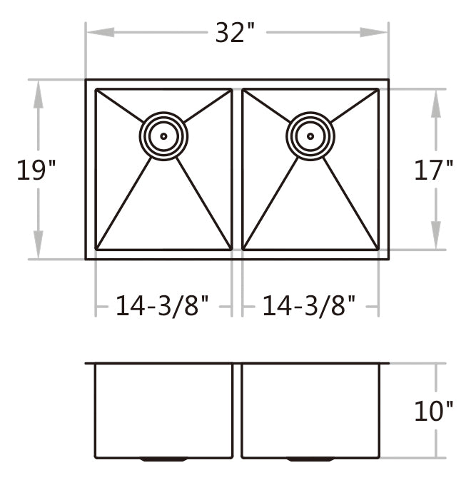 KDK-3219D Undermount Double Bowl Stainless Steel Kitchen Sink 32‘’*19‘’*10‘’