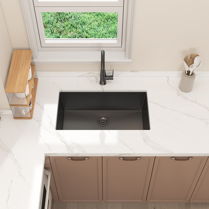 32'' Black Undermount Single Bowl Stainless Steel Kitchen Sink 32*19*10 KDK-3219SG