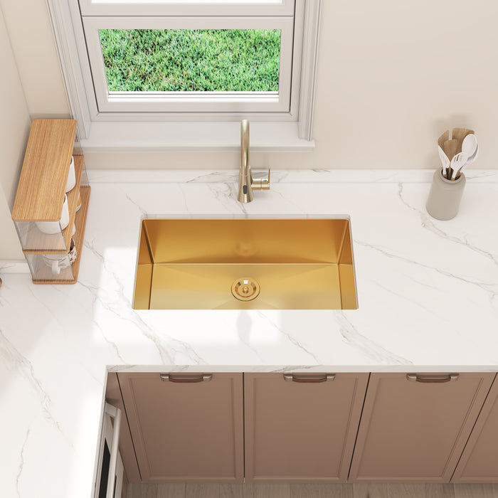32'' Gold Undermount Single Bowl Stainless Steel Kitchen Sink 32*19*10 KDK-3219ST