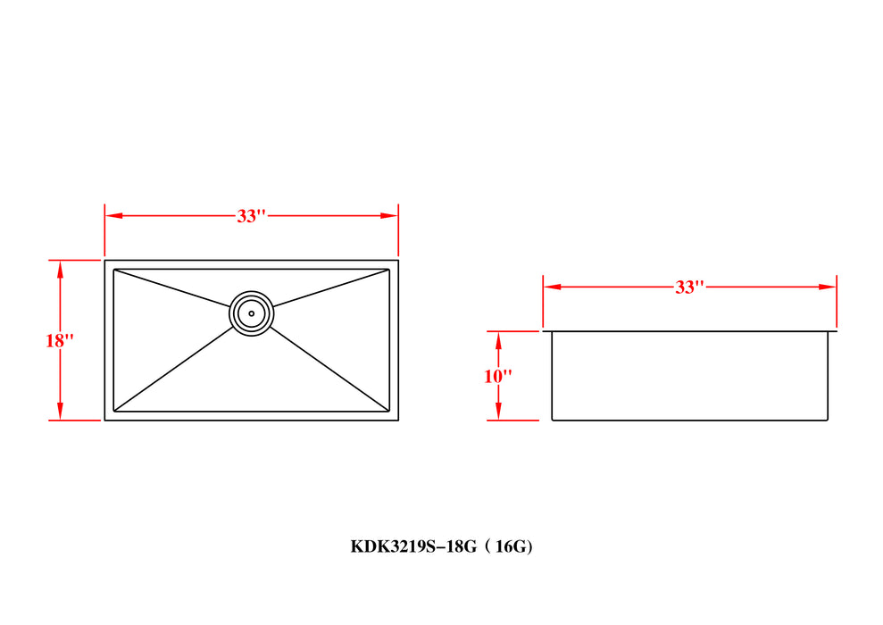 KDK-3219S Undermount Single Bowl Stainless Steel Kitchen Sink 32‘’*19‘’*10‘’